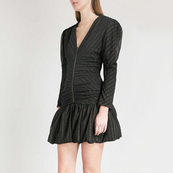 NWOT Maje black mesh metallic gold mini holiday dress, S - Picture 8 of 13